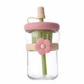 Vaso Vidrio Con Bombilla Y Filtro Diseño Flor 500ml